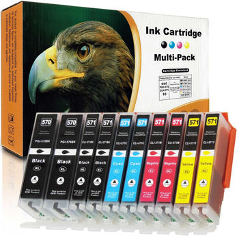 D&C ersetzt 10er Set Canon CLI-571 XL, PGI-570 XL Druckerpatronen Tinte alle Farben