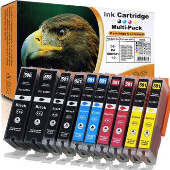 D&C ersetzt Canon 10er Set f&uuml;r Canon Pixma TR 7550 kompatibel PGI-580 XXL, CLI-581 XXL alle Farben Druckerpatronen