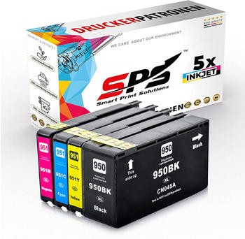 SPS Smart Print Solutions SPS 5er Multipack kompatibel für HP Officejet Pro 8610 E-AIO (A7F64A#BHB) 950XL 951XL