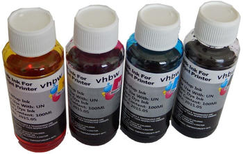 vhbw 4x Nachfülltinte kompatibel mit Canon Pixma G4510, G4511 - Refillset Dye Cyan, Dye Magenta, Dye Schwarz, Dye Yellow