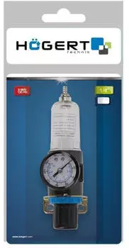 H&ouml;gert Druckluft-Filterregler 1/4" 90ml 9BAR mit Manometer und Wasserabscheider (HT4R872)