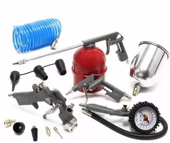 Wiltec Druckluft-Set 13-teilig, 4 Pistolen, D&uuml;sen, 5m Spiralschlauch (61959)
