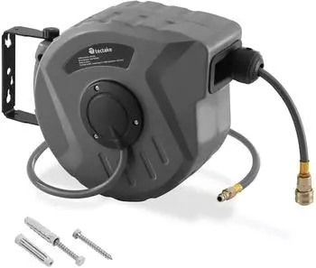 TecTake Druckluftschlauch mit Trommel, Aufroll-Automatik, &frac14;-Zoll-Schnellkupplung (403429)