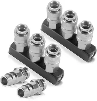 Stahlwerk 3-fach Druckluft-Verteiler 2er Set, bis 35bar, Schnellkupplung 1/4" (6661)