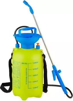 Relaxdays Drucksprüher mit Lanze 5L, verstellbare Düse, gelb/blau (10050996_670)