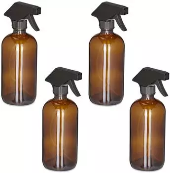 Relaxdays Sprühflasche Glas, braun, 500ml, 4er-Set