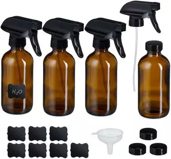 Relaxdays Sprühflasche Braunglas 4er-Set