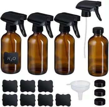 Relaxdays Sprühflasche Braunglas 4er Set, 250ml (10050921_8053)