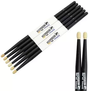 Keepdrum 5AB Drumsticks Hickory schwarz, 3 Paar (5AB)