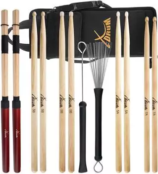 XDRUM Drumstick Starter Set 5A/5B/7A Nylon & Wood, Jazzbesen, Rods (Sticks-Starter-Set)