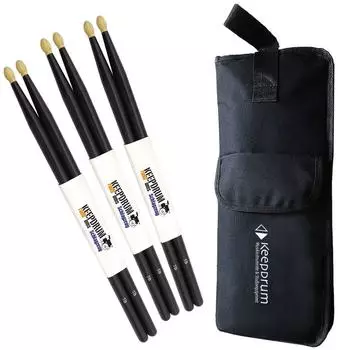 Keepdrum 5BB Drumsticks schwarz, 3 Paar mit Stickbag (5BB)