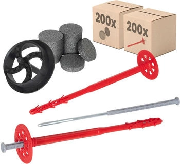 Protektor Set Ø10x280mm mit Stahlnagel (200 Stück + 200 Rondelle + 1 Fräser) für WDVS und Fassadendämmung ETA-e Schlagdübel Fassadendübel (42557588414810)