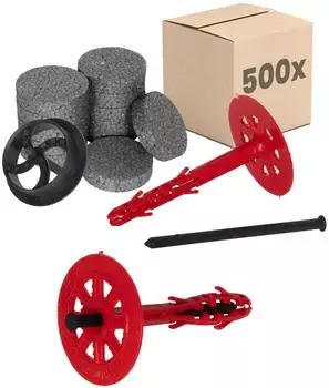 Protektor D&auml;mmstoffd&uuml;bel-Set &Oslash;10x100mm mit Kunststoffnagel, 500 St&uuml;ck + 600 Rondellen + 1 Fr&auml;ser, ETA-zertifiziert
