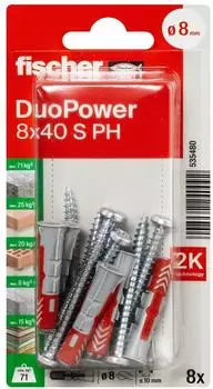 Fischer DuoPower Allzweckdübel 8x40mm mit Schraube, 8 Stück (535480)