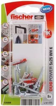 Fischer DUOPOWER Universaldübel 5x25mm mit Haken, 8er-Blister (535008)