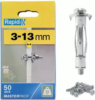 Rapid Metall-Hohlraumd&uuml;bel M4 mit Schraube f&uuml;r Gipskarton 3-13mm, 50er-Pack (5001560)