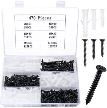 LuxusKollektion Schrauben- und D&uuml;bel-Set 470-tlg. M4 M5 M6 M8 f&uuml;r Gipskarton & Mauerwerk