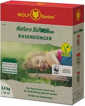 Wolf-Garten Natura Bio Rasendünger NR 3,4kg, Langzeitwirkung, 50m² (3852011)