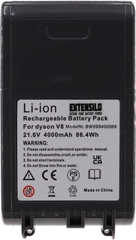 EXTENSILO Akku kompatibel mit Dyson SV10, V8, V8 Absolute Cord-Free, V8 Animal, V8 AbsoluteSchwarz (4000 mAh, 21,6 V, Li-Ion)