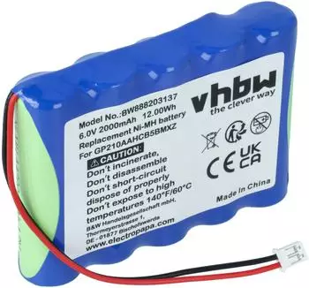 vhbw Ersatzakku für Medizingeräte NiMH 2000mAh 6V (GP210AAHCB5BMXZ)