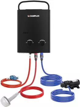 Camplux AY132BP43-DE Tragbarer Gas-Durchlauferhitzer 10kW, 5L/min, mit Wasserpumpe (AY132BP43-DE)