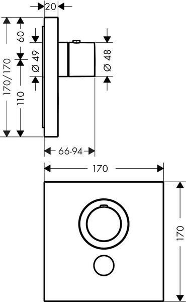 Allgemeine Daten & Ausstattung Axor ShowerSelect Square Thermostat Brushed Brass (36716950)