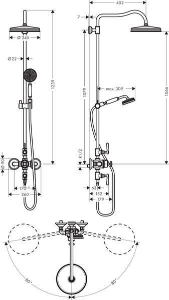 Eigenschaften & Ausstattung Axor Montreux 240 1jet Showerpipe brushed brass (16572950)
