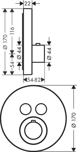Duschthermostat Ausstattung & Allgemeine Daten Axor ShowerSelect Thermostat Unterputz rund für 2 Verbraucher Brushed Brass (36723950)