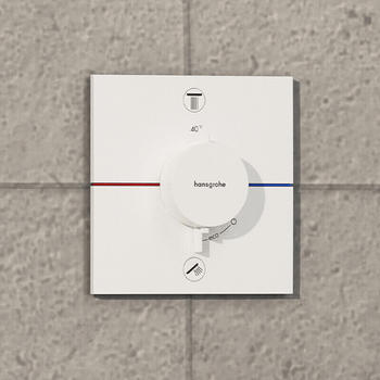 Hansgrohe ShowerSelect Comfort E Thermostat Unterputz mattweiß (15578700) – SafetyStop schützt vor Verbrühungen im Familienalltag
