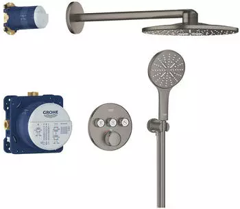 GROHE Grohtherm SmartControl Duschsystem Unterputz mit Rainshower SmartActive 310 hard graphite geb&uuml;rstet (34863AL0)