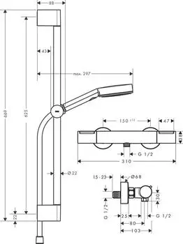 Hansgrohe Pulsify Select S Brausesystem 105 3jet Relaxation EcoSmart mattschwarz (24272670) – Vielfältige Strahlarten für individuellen Genuss