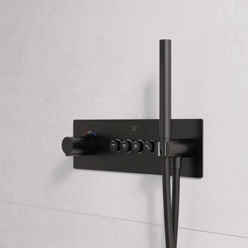 Steinberg Unterputzthermostat mit pushtronic mit Mengenregulierung für 4 Verbraucher schwarz mat (390 4242 2 S)