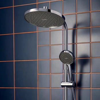 Hansgrohe Activera S Showerpipe 240 1jet EcoSmart mit Ecostat Fine chrom (28078000) – Thermostat mit Sicherheitssperre schützt vor Verbrühungen