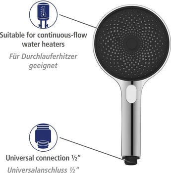 Wenko Duschsystem Softwater Edelstahl mit Regenduschkopf und Handbrause Chrom (25312100) – Drei Strahlarten für individuellen Duschkomfort