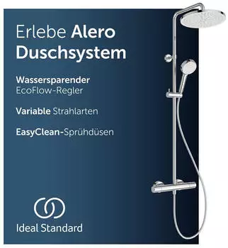 Ideal Standard Alero Thermostat-Duschsystem, Handbrause 2 Strahlarten, Chrom (A8574AA)