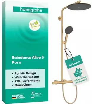 Hansgrohe Raindance Alive S Puro Duschsystem 300 1 Strahlart mit Ecostat+ Element wassersparend+ brushed bronze (24594140)