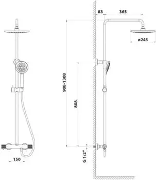 Sapho Solaria Duschs&auml;ule mit Thermostat-Armatur, 5 Strahlarten, Schwarz/Kupfer matt (WD139PG)