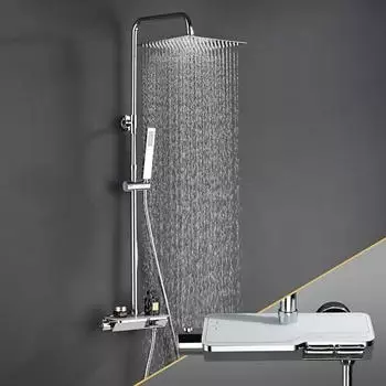 G&ouml;rbach JOHO Duschsystem mit Thermostat, Regendusche 30x30cm, Edelstahl, Chrom (3030CP)