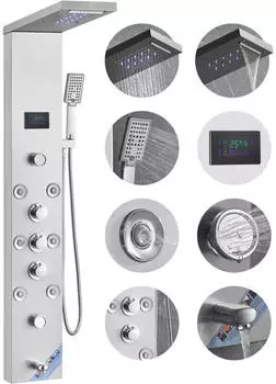 VEVOR Duschpaneelsystem 6 Duschmodi, 8 Massaged&uuml;sen, LED, Edelstahl (8009FL)