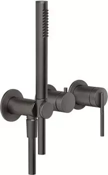 Gessi Ingranaggio Einhebelmischer Dusche/Badewanne Einbaufertig-Set, Runde Rosetten, Gebürstetes Schwarz PVD-Metall (63545707)