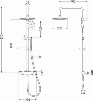 Mexen KX67 Aufputz-Duschset Regenbrause Thermostatarmatur schwarz (771506791-70)