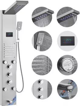 VEVOR Duschpaneelsystem 6 Duschmodi LED Edelstahl, 5 Massaged&uuml;sen (FTYS8004FL)