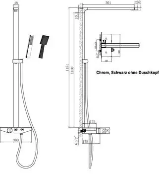 Bernstein NT7385 Aufputz Duschsäule mit Ablage, Handbrause, Messing (NT7385)