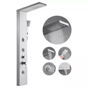 VEVOR Duschpaneel-Turmsystem 5-in-1 Edelstahl geb&uuml;rstet, Regenduschkopf, 3 K&ouml;rperd&uuml;sen (1049FL)