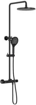 Bernstein Duschsäule Thermostat mit Handbrause & Regenduschkopf, Schwarz Matt (4011 PRO)