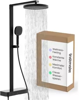 instmaier Cleo Duschsystem Regendusche Design-Thermostat 3 Strahlarten Schwarz Matt