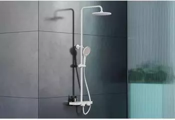 Bernstein BS371 Thermostat-Duschsystem Wandmontage, h&ouml;henverstellbar, wei&szlig;/rosa matt (38895)