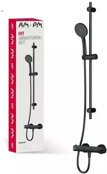 AM.PM Hit Duschset mit Thermostat, Handbrause & Stange, schwarz matt (F428TA46)