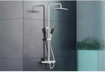 Bernstein BS371 Thermostat-Duschsystem wandmontiert, eckig, weiß/schwarz matt, höhenverstellbar (BS371)