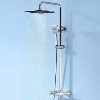 LuxusKollektion Thermostat-Duscharmatur Komplettset Regendusche 25x25cm, Handbrause, Chrom